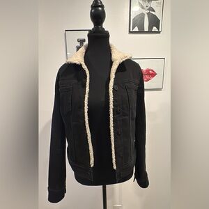 PAIGE Black with Cream Lining Sherpa Denim Jacket